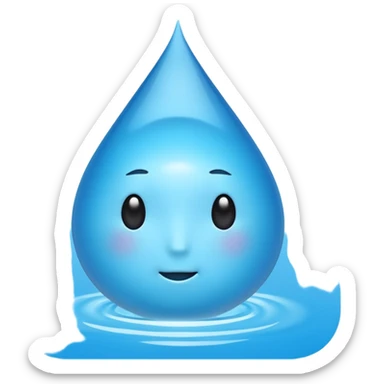 A single water droplet emoji, iPhone emoji style, glossy and smooth, cartoonish, vibrant sky blue color, no face, high detail, simple and cute design, isolated on white background, centered composition


 sticker