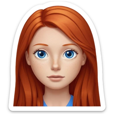 A red head with long straight hair, she has blue eyes  sticker