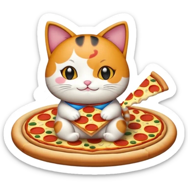 maneki neko sitting on a pizza sticker