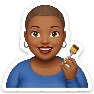 Fat black woman with buzz cut and chewing tobacco sticker