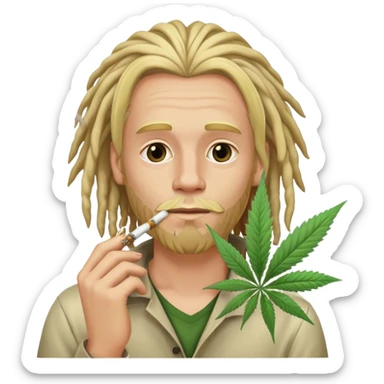 a blond man with dreadlocks and a light beard smokes a joint of marijuana sticker