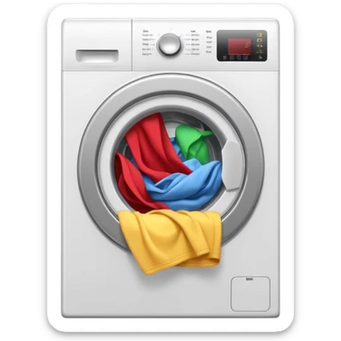 
washing machine mid-cycle with clothes tumbling inside sticker