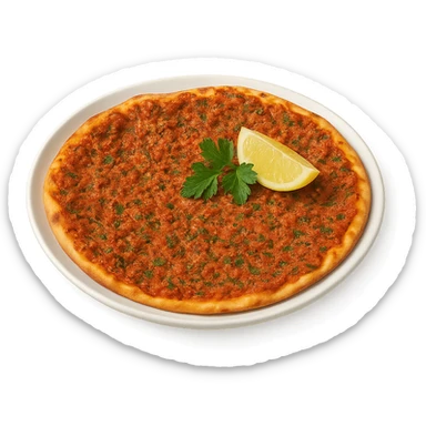 Turkish lahmacun with minced meat and herbs on a plate, clean background sticker