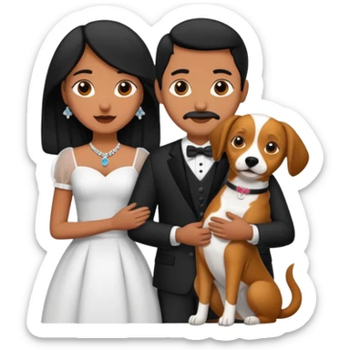 Pareja de novios, pelo negro ambos, y con dos perritos pincher en brazos sticker
