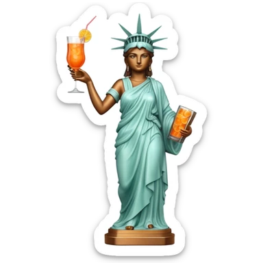 FULL BODY OF STATUE OF LIBERTY WITH AN APEROL SPRITZ COCKTAIL sticker