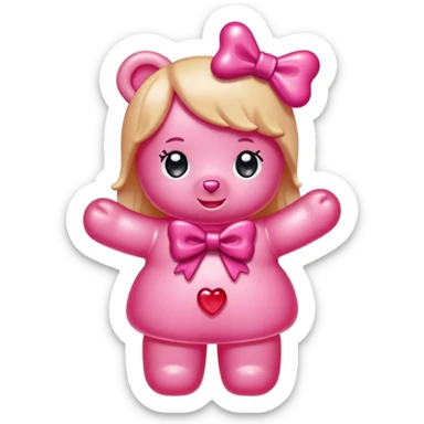 pink girl gummy bear with bow sticker