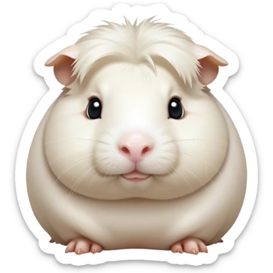Cinematic Noble White Guinea Pig Portrait Emoji, Poised and regal, with a compact, chubby build and a pristine, well-groomed pure white fur, deep-set soulful dark eyes, Simplified yet sharp and sophisticated features, highly detailed, glowing with a soft, dignified glow, high shine, intelligent and sweet, stylized with an air of gentle purity, focused and attentive, soft glowing outline, capturing the essence of a watchful and confident little companion, so majestic it feels as though it could scurry out of the screen with effortless authority! sticker