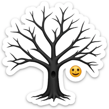  black dead tree silhouette, leafless, dark minimal style, simple emoji, centered, no background sticker