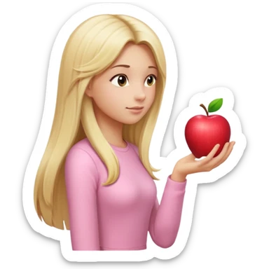 girl in light pink clothes, blonde with long straight hair, side view, pose, Apple emoji style, variation 3 sticker