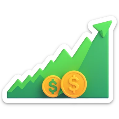 stock buy signal emoji with green arrow pointing up, money or chart elements, modern style, no text sticker