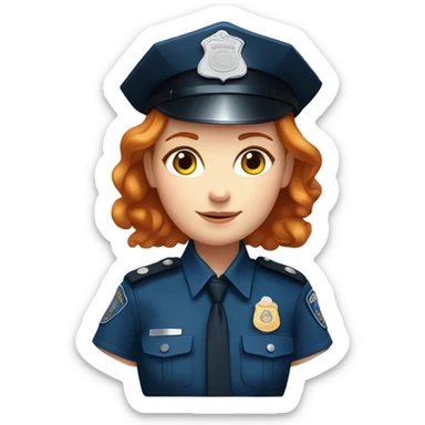 face of ginger girl police officer teen cute blue uniform  policia badge sticker