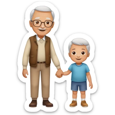 grandpa holding hands with a small child, cheerful and caring sticker
