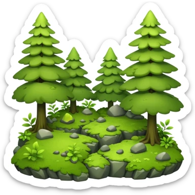 A bright forest clearing with layered bushes and scattered rocks. sticker