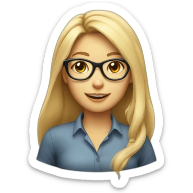 Long Blonde hair female  cat with round glasses sticker