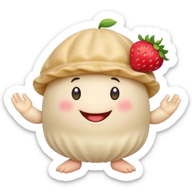 A dumpling with arms and legs, I can talk wearing a strawberry hat ￼ sticker