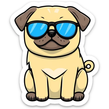 Pug with sun glassws sticker