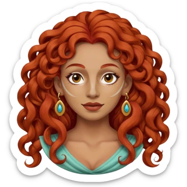 red haired very long curly haired woman with full face clay mask  and big earrings  sticker