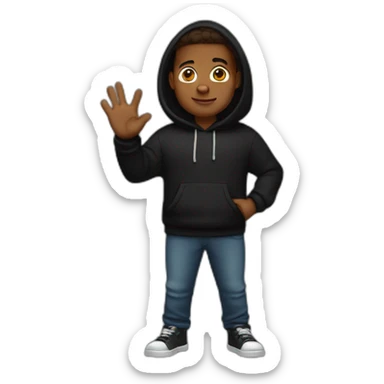 A brown skin guy in black hoodie, little fatty , waving hand , looking straight  sticker