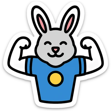 bunny mascot wearing a blue football jersey, flexing sticker