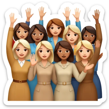 group of happy women, stylishly dressed, raising their hands sticker