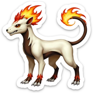 Badass white skeletal cool shiny Houndoom-Charmeleon-Fakémon-hybrid-creature (full body)  with flamey Mohawk  sticker
