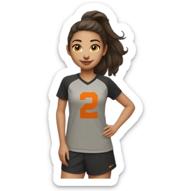 Fille footballeuse brune beige tee shirt gris short noir crampon orange Nike qui cour avec un ballon  sticker