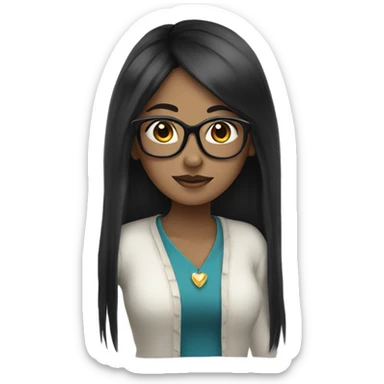 long black hair girl with glasses wearing a crown sticker