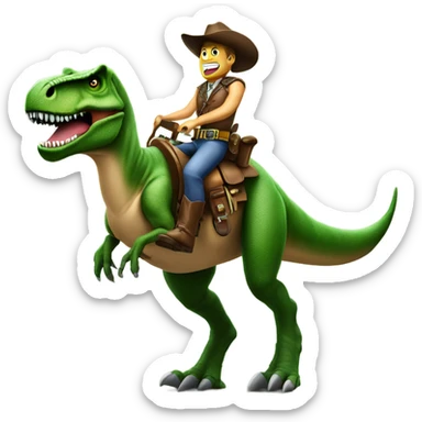Captain Cowboy Sheriff Brown Riding a Giant T Rex Green sticker