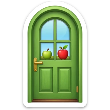 A wooden green door emoji in the style of Apple emoji with a handle and a window. sticker