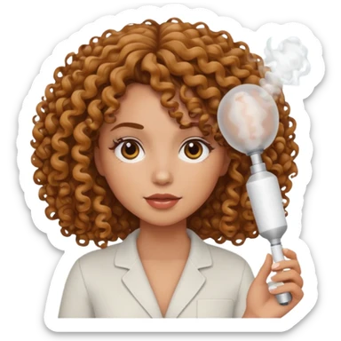 A curly girl with a hair diffuser in her hand sticker