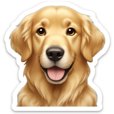 Golden retriever with the text Hola en que podemos ayudarte sticker