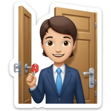 Corretor de imóveis abrindo porta com chave sticker