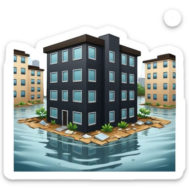 an apartment complex in flood sticker