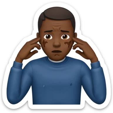 make a photo of a black man who is choking himself with his hands but his hands are on the front of his neck sticker