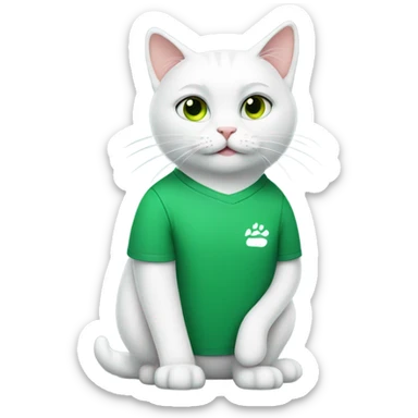a white cat manager in green t-shirt sticker