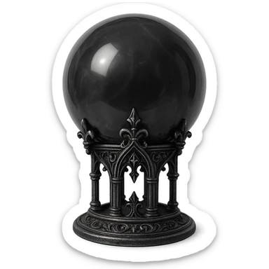 gothic crystal ball, black and silver, mystical and ornate, no background sticker