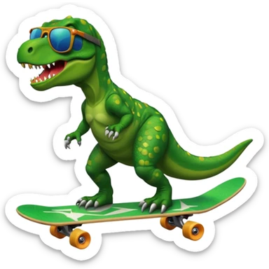 T rex riding a skateboard with sunglasses  sticker