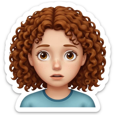 extreme worried face, curly hair girl,  sticker