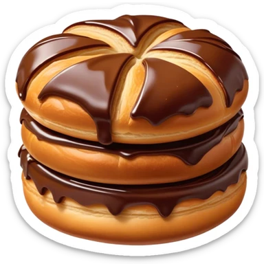 Cinematic warm pain au chocolat, flaky golden-brown pastry with a rich chocolate filling peeking through, perfectly crisp exterior, soft glowing highlights, inviting and indulgent. sticker