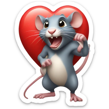pumped up rat holds heart sticker