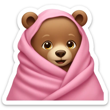 Baby bear in pink blanket sticker