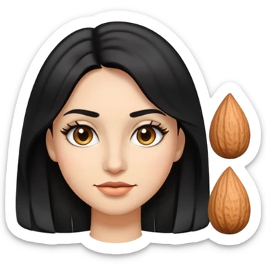 make emoji female age early 20, black straight hair but wavy on the edge of its hair, the length of hair is until her upper shoulder, pointed nose like arab, almond eyes, not so thin lips (the upper lips is a bit thin, bottom little bit thick), the skin tone is medium with cool undertone (olive skin tone but cool undertone), normal eyelash, and sight eyeliner sticker