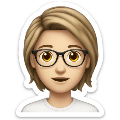 a white skinned teen with glasses and brown hair sticker