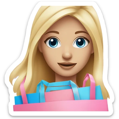 cute blonde with blue eyes surrounded by pink shopping bags sticker