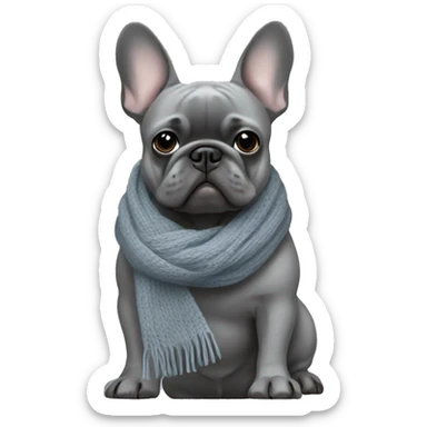gray French bulldog in a knitted scarf sticker
