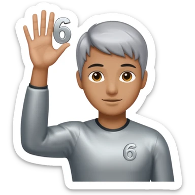 Make a person holding up a 67 sticker