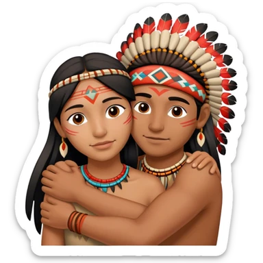 two indigenous people hugging, showing affection and care for each other. sticker