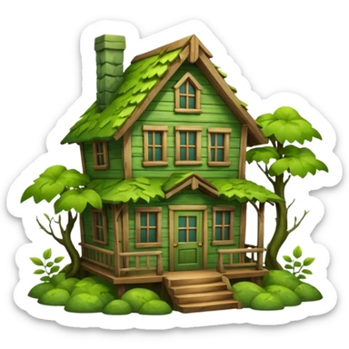 Green Wood house with leaves and branches sticker