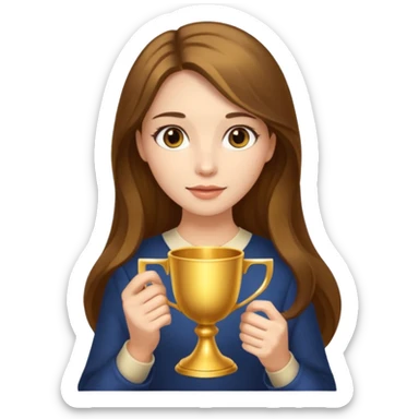 A woman holds a golden cup in her hands. There is a glow around the girl. sticker