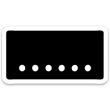 minimal solid white icon of a bold rectangle with seven evenly spaced dots in a horizontal row, very geometric, Netflix UI style, black background sticker